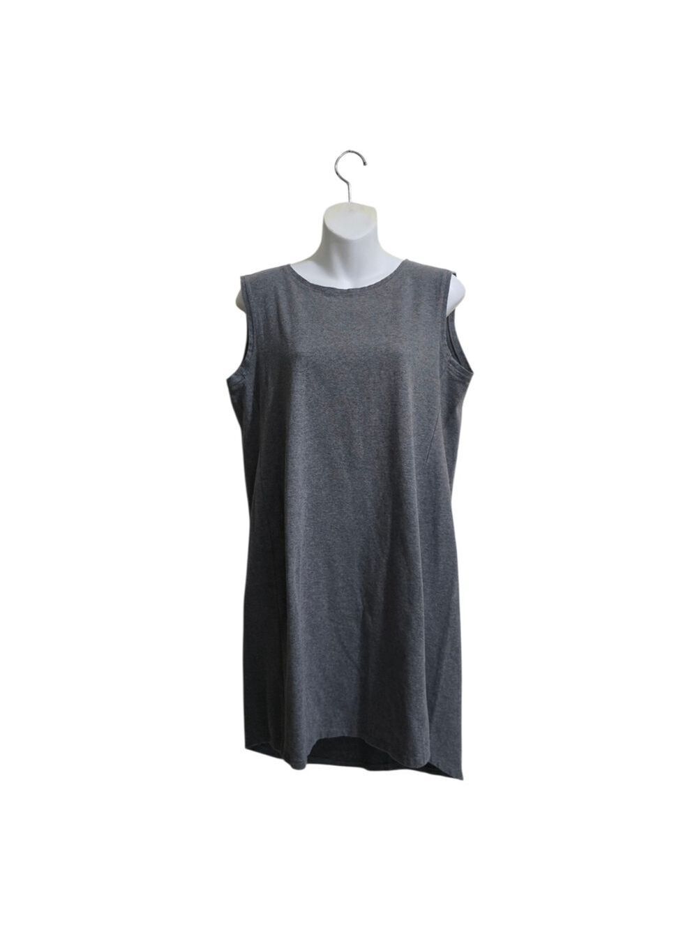 Eileen Fisher Gray Heathered Organic Cotton Jersey Sleeveless Shift Dress Sz L